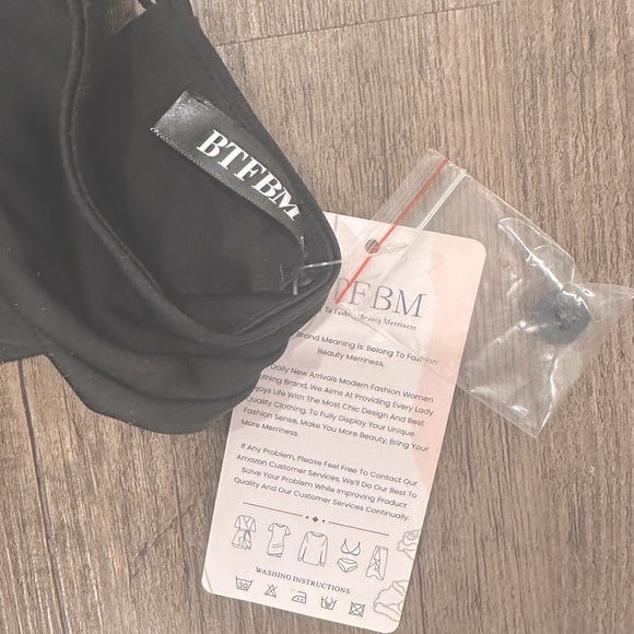 BTFBM Black Satin, Maxi Cocktail Dress, high-neck, Size:M, NWT w. extra button - Picture 10 of 10